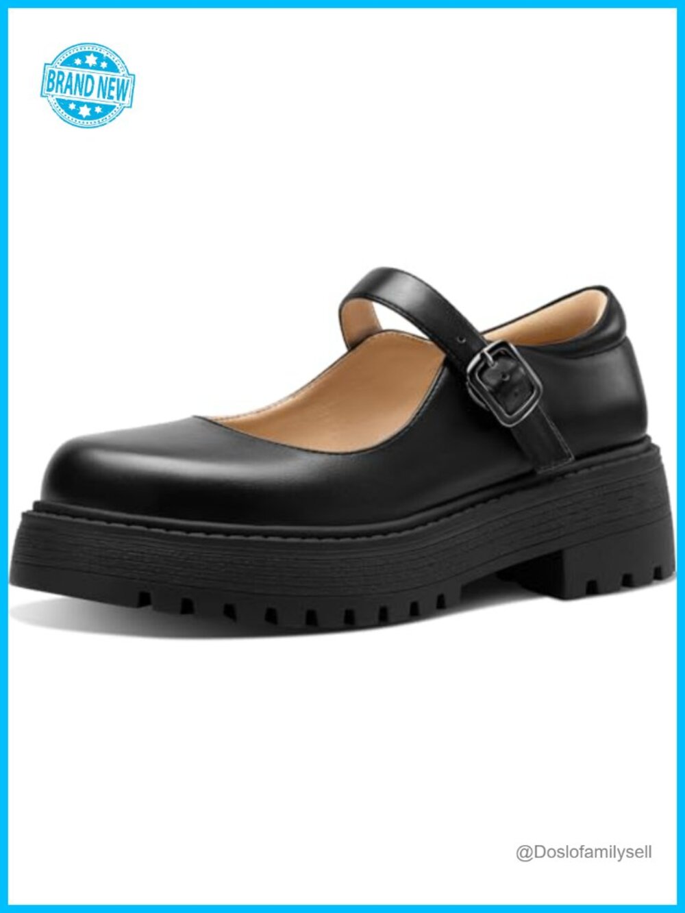 Faux Leather Mary Jane Platform Shoes Chunky Lug Sole Round Toe Buckle